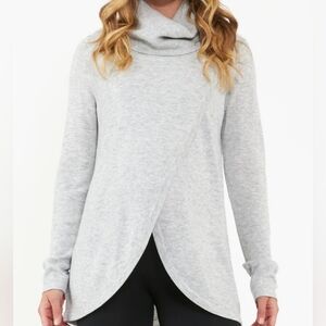 Ripe - Grey Cross Over Cowl Neck Maternity Long-Sleeve Nursing Knit - Large